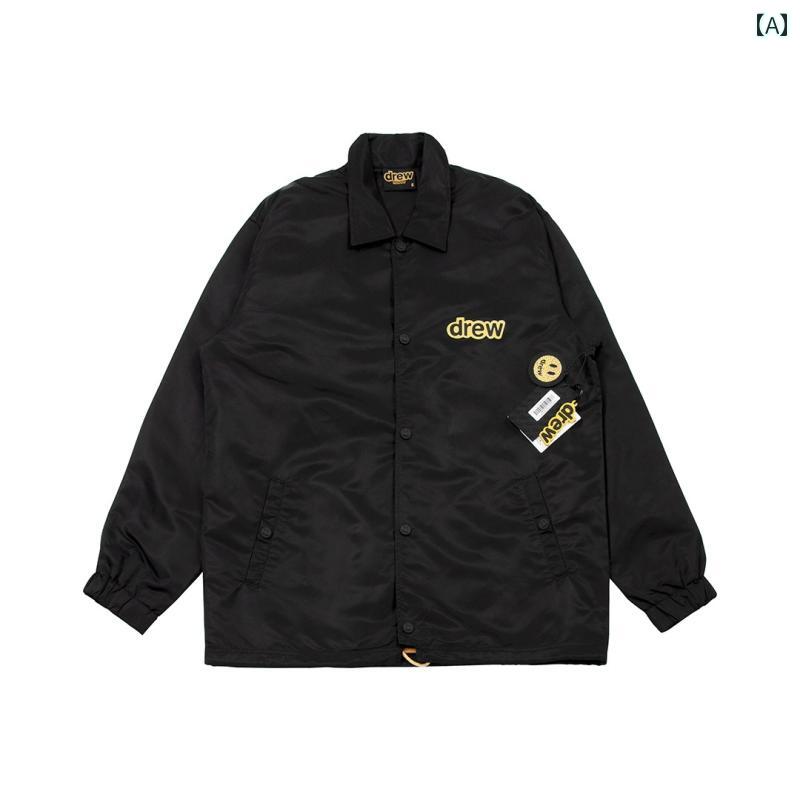 ジャケット メンズ 秋冬 大きいサイズ ストレッチ 暖かい アウター ビジネス 綺麗め カジュアル 無地 黒 茶 紺 ベージュ ブラウン ブラック ネイビー DREW 24 AW 秋冬 スマイリー コーチ ジャケット ビーバー 同じ 文字 男女兼用 ナイロン ウィンドブレーカー|バランスケア 店