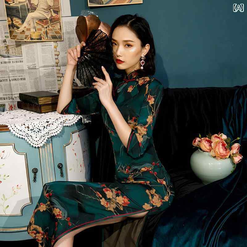 お召しもの衣装 ロングスコート お召しもの 若押し出し 御姉さん向け 瀬戸もの お召しものの レトロ 中華 表現スタイル ハイエンドの ロング 大時代の 艶っぽいで 雅びやかな