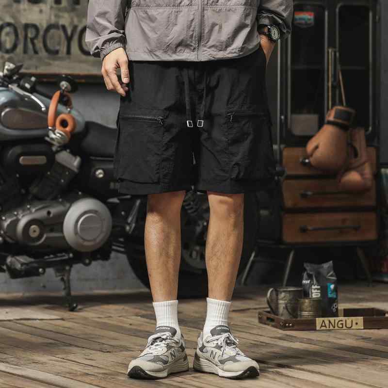 フラップポケット サイドドロー ストリングウエスト カーゴパンツ 夏用 涼しい アウトドア ショーツ メンズ 大きいサイズ マルチ ワークウェア 速乾 スポーツ ゆったり 黒 茶