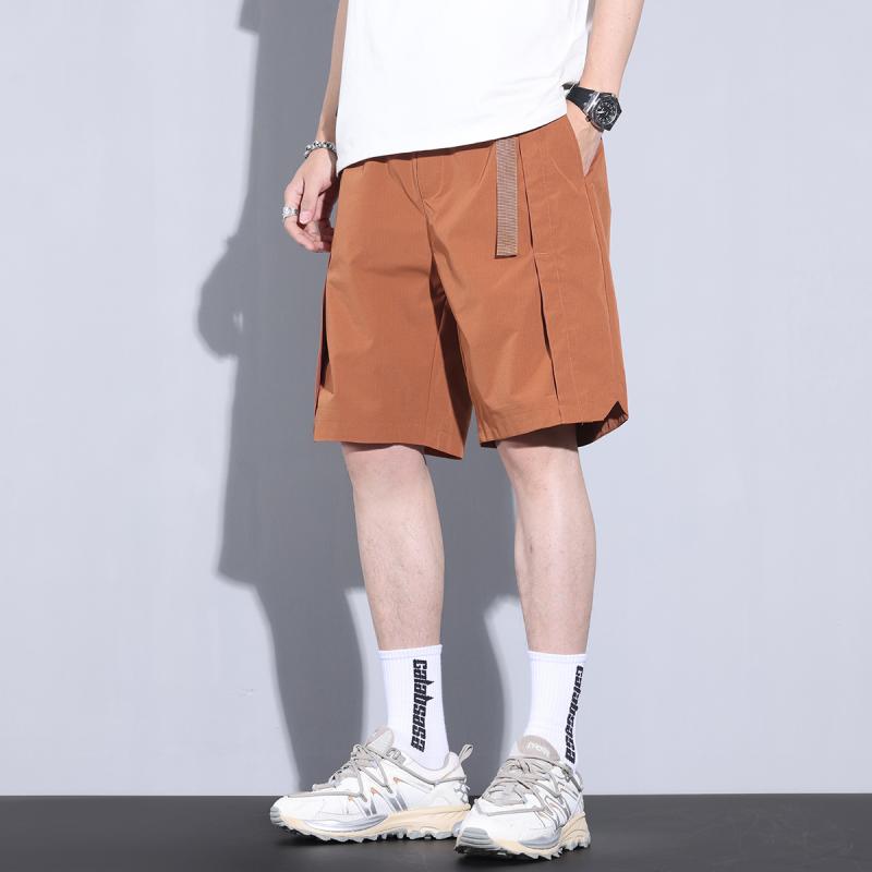 フラップポケット サイドドロー ストリングウエスト カーゴパンツ 夏用 涼しい Kuvine ワーク ショーツ メンズカジュアル ファッション アウトドア オレンジ ブラック カーキ