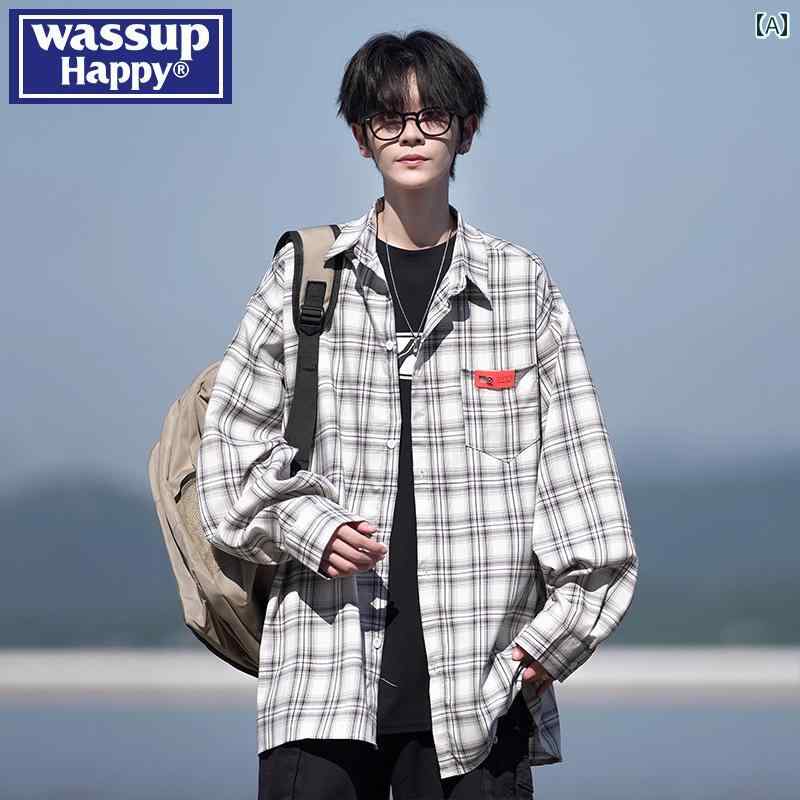 チェック シャツ ブラウス ドロップショルダー 羽織り メンズ ジャケット 長袖 春秋 ゆったり レトロ おしゃれ カジュアル シンプル アウター ファッション 万能 便利