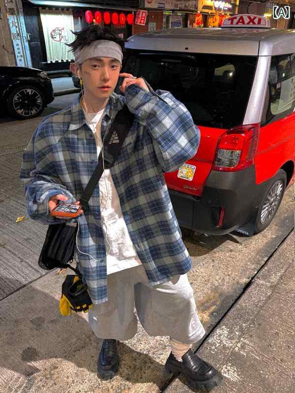 ギンガム　秋 おしゃれ レギュラー メンズ 黒 チェック 柄シャツ チェック柄 トップス 羽織 ゆったり 体型カバー 春 重ね着 男女兼用 オーロ セアンの ワイド ショルダー シルエットの チェック シャツ。 若 見え ブルーの 柄の ゆったり 大きいサイズ