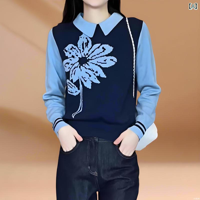 セーター 花柄 刺繍 ファッション トップス ニット 女性 レディース ゆったり スリム 長袖 カジュアル レトロ 韓国