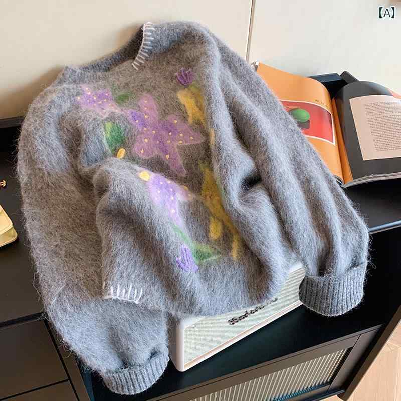 セーター 花柄 刺繍 ファッション トップス ニット 女性 レディース ゆったり スリム 長袖 カジュアル レトロ 韓国 ｜バランスケア　店