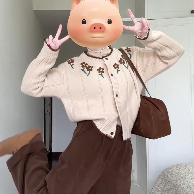 セーター 花柄 刺繍 ファッション トップス ニット 女性 レディース ゆったり スリム 長袖 カジュアル レトロ 韓国