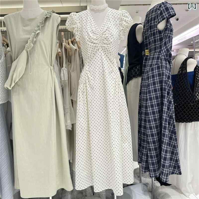 レディース 流行り物 衣装 ティアード シュロの葉 TABMINI フレンチ 窈窕たる V素っ首 パフ捩り 点点 半袖 御召しもの レディース 酉の方角 か細い ロング スコート