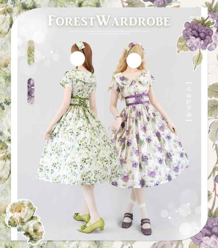 ワンピース 病みかわいい プリンセスドレス ロリータ服 リボン コスチューム コスプレ衣装 ロリータ　ドレス　コスプレ フォレスト ホリデー OP タイプ ワン サマー プリント CLA レトロ クラシック エレガント デイリー ドレス ロリータ
