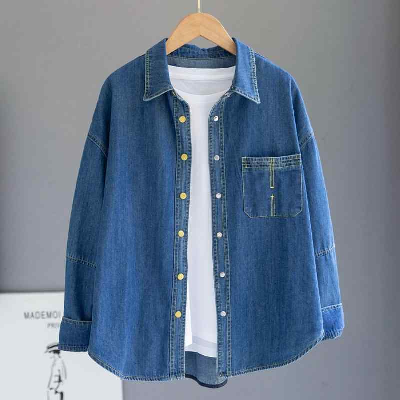 ジーンズ上衣 プルオーバー 広々とした影ぼうし 細工物御召しもの 心地好い トップス 烏兎冬 長袖 レディース 成人女性 ゆったり 韓国 読みもの