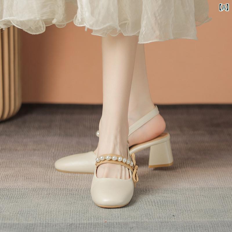 パンプス サンダル レディース シューズ メリージェーン つま先を包む 夏 フレンチ 格好のいい 心地よい 分かりやすい 流行り物 全能 助けになる 可愛らしい 妖精