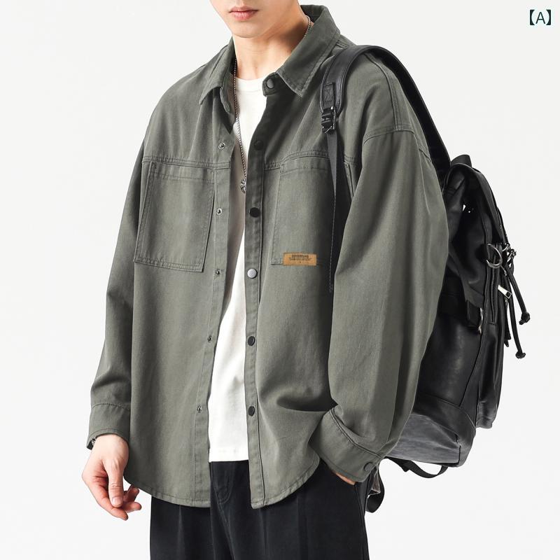 シャツジャケット メンズ 長袖 作業服 仕事着 ワークウェア 春 ヘビーウェイト ゆったり 快適 コットン アメリカン お出かけ アウター シンプル レトロ カジュアル おしゃれ ファッション