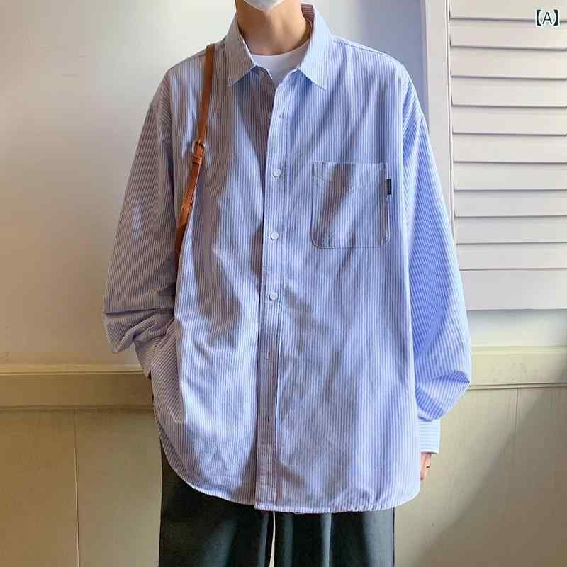 ビジネス シャツ コットンシャツ 春服 春秋服 アメカジ メンズファッション オシャレ シティ ボーイ ストライプ 長袖 シャツ メンズ 春秋 カジュアル ゆったり 学生 万能 ジャケット