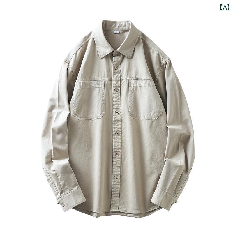 シャツジャケット メンズ 長袖 ポケット 作業服 仕事着 ワークウェア 春秋 ヘビーウェイト 快適 コットン アメリカン お出かけ アウター シンプル レトロ カジュアル おしゃれ ファッション｜バランスケア　店