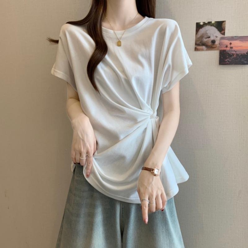 レディース Tシャツ カットソー トップス 半袖 アシンメトリー 変形 ツイスト ねじれ 夏 夏物 大きいサイズ 大きめ ぽっちゃり 体型カバー お腹カバー おしゃれ 個性的 ユニーク