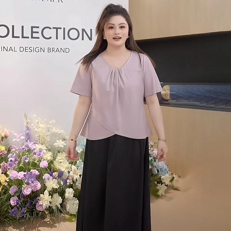 レディース トップス Tシャツ カットソー 大きめ サイズ 大きいサイズ ぽっちゃり 半袖 Vネック アシンメトリー 変形 着痩せ 体型カバー 夏 サマー 着回し おしゃれ