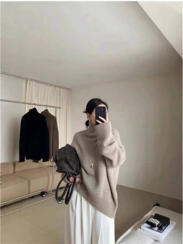ニットセーター レディース 秋冬 カシミヤ ハイネック ルーズフィット スリム効果 ゆったり風 カジュアル ウール混 暖か インナー トップス 柔らか素材 日常使い