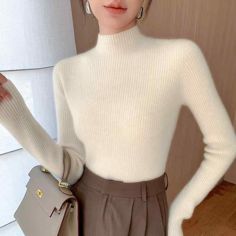 ニット レディース 秋冬 ハーフハイネック 厚手 カシミア ウール アンゴラ混 スリムフィット 暖か 柔らか 赤 トップス インナー|バランスケア 店