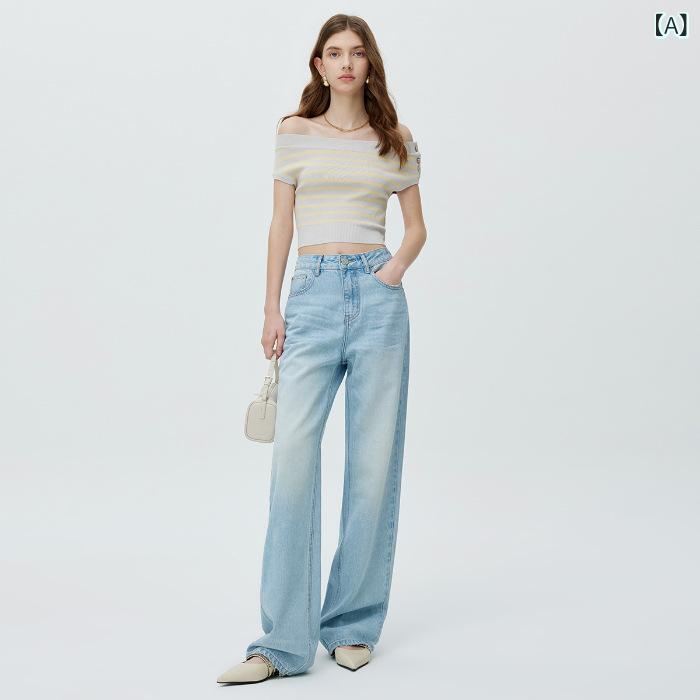 レディース ワイドパンツ ひんやり クールな 美 派の ハイエンド 2025 夏の 新型の レイ セルの 広い 足は 地の ズボンの 薄手 青い 百合の ストレート ジーンズの 女性を 引き延ばします。