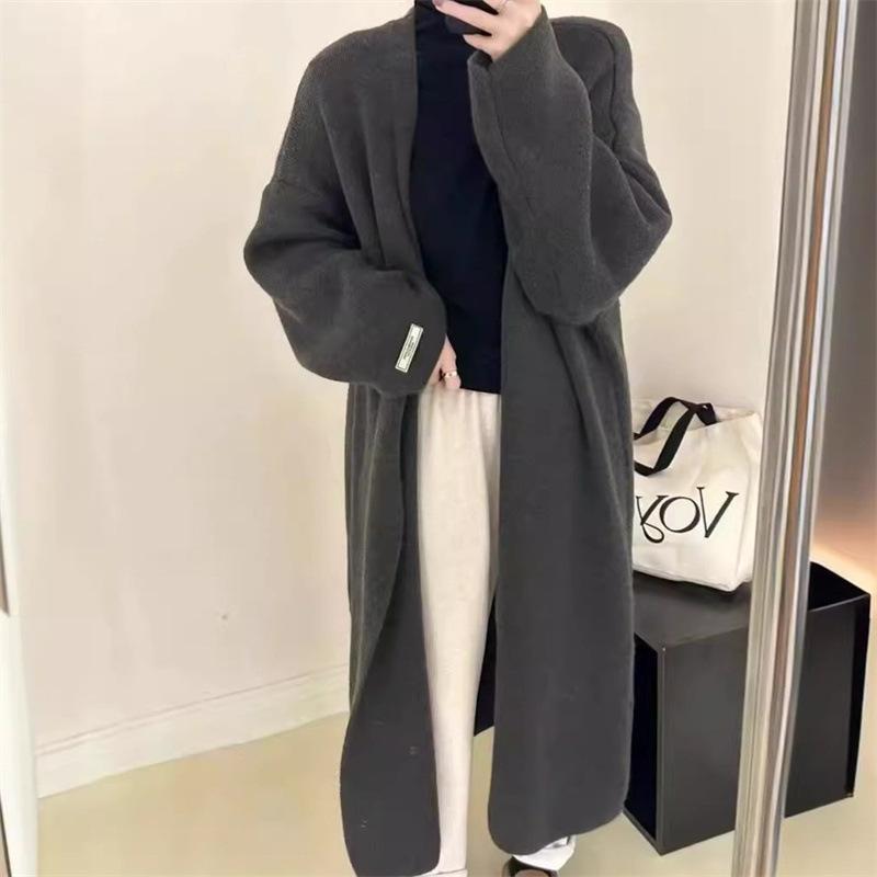 レディース 秋冬 厚手 ニット カーディガン ロングコート ゆったり 膝下 高級感 スリム 効果 リラックス スタイル 暖か ニット素材 ゆったり シルエット