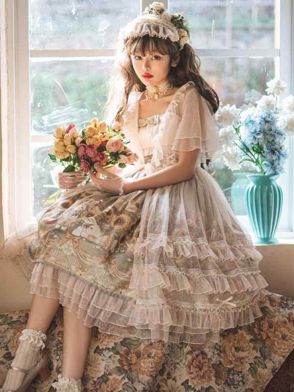 ロリータファション 可愛らしい衣装 成年者可愛 ハロウィン 出来事 寄り合い ロリータ 御召しもの コスプレ 【 あり】 ひまわり 謂われ因縁 ロリータ アイディル 風 ロリータスコート ズボン吊り スコート トップ 衣装 夏