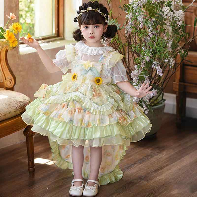 ワンピース 病みかわいい プリンセスドレス ロリータ服 リボン コスチューム コスプレ衣装 ロリータ　ドレス　コスプレ 夏の 子供用 プリンセス ドレス 誕生日 チュチュ スカート 女の子用 ロリータ ひまわり 2025年