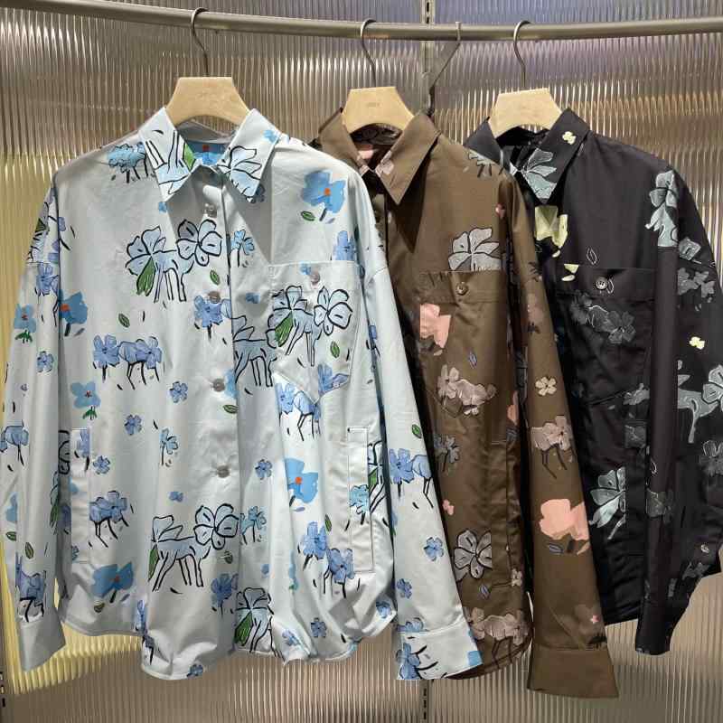 トップス おしゃれ 上品 カジュアル きれいめ 花柄 シャツ　トップス　レディース 江南同 スタイル JN スポット シャツ ゆったり スリム 花柄 動物 おもしろい プリント 柄 レディース 5 O 7214930