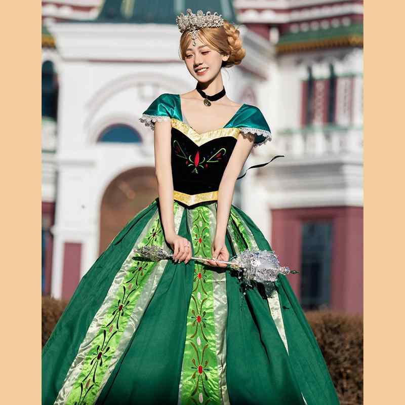 可愛らしい 姫様 化けの皮 仮面舞踏会 ロリータ服 ふんわり 衣装 ロリータ 御召しもの コスプレ アナと 雪の 統治女王 アナ 御姫様 御召しもの コス 成年者 成人女性 緑であること 戴冠 式 動作 御召しもの