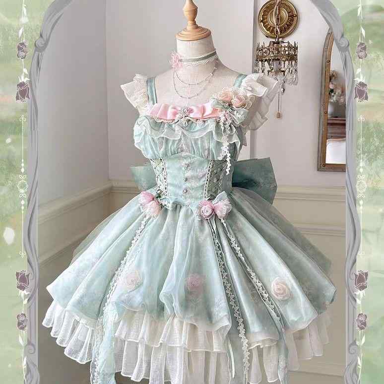 可愛らしい 姫様 化けの皮 仮面舞踏会 ロリータ服 ふんわり 衣装 ロリータ 御召しもの コスプレ 斑点模様 プラティ コドン お花妖精 ロリータ 小っちゃい 生新しい 御召しもの 愛くるしげ お花 バッド スコート 姫御前 可愛らしい