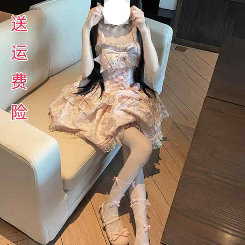 かわいい 姫様 変装 仮装 ロリータ服 ふんわり ワンピース ロリータ　ドレス　コスプレ フラワー オーバーチュア ロリータ バレエ スタイル ロリータドレス JSK スリング ピンク ケーキ プリンセス バースデー ドレス