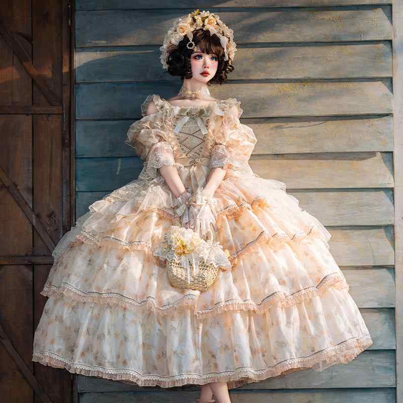 かわいい 姫様 変装 仮装 ロリータ服 ふんわり ワンピース ロリータ　ドレス　コスプレ ロリータ フラワー ブライド ガール ローズ レター Lo スカート 花柄 シフォン ドレス JSK