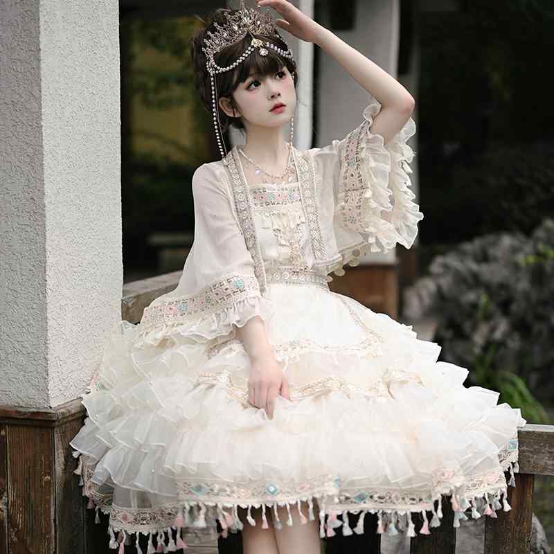 衣装 病み可愛らしい 御姫様御召しもの ロリータ服 シュロの葉 御召しもの コスプレ御召しもの ロリータ 御召しもの コスプレ ロリータ デイリー lo スコート うしろ帯 御姫様 ミャオ ジャン シフォン 御召しもの op