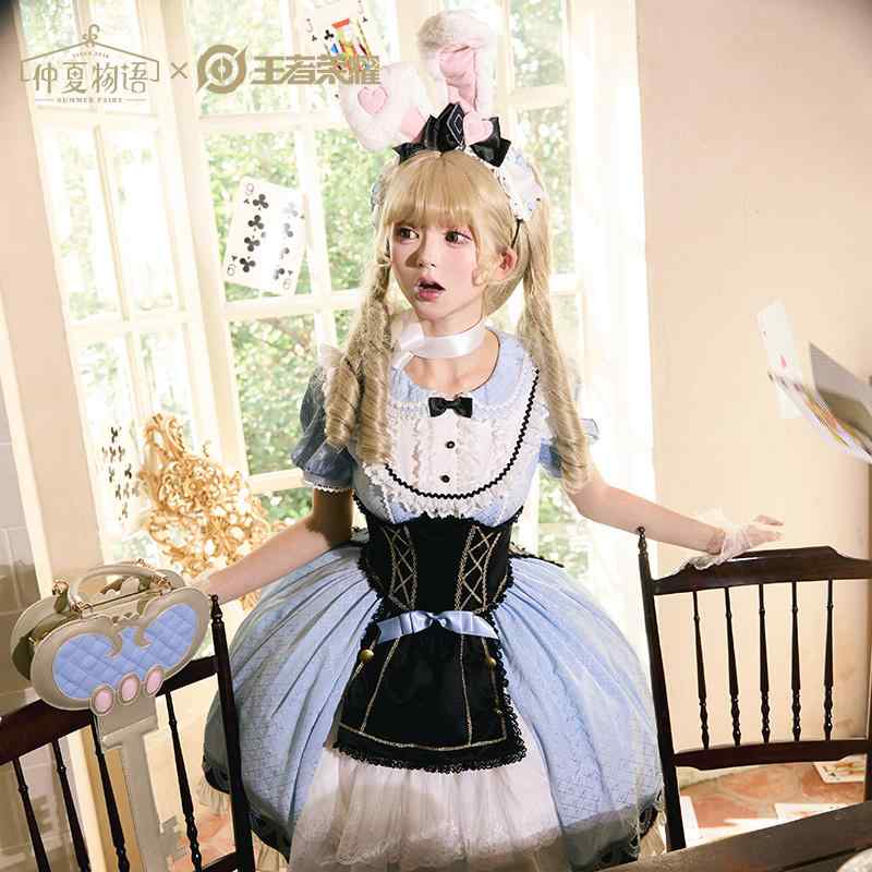 ワンピース 病みかわいい プリンセスドレス ロリータ服 リボン コスチューム コスプレ衣装 ロリータ ドレス コスプレ 真 夏 物語× 栄光の 王 妲 己 不思議の 国の アリス コラボ OP ドレス う さ 耳 KC