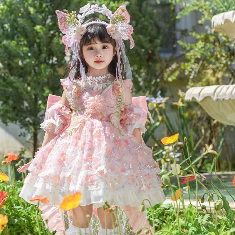 ワンピース 病みかわいい プリンセスドレス ロリータ服 リボン コスチューム コスプレ衣装 ロリータ　ドレス　コスプレ 女の子用 バタフライ フェアリー ロリータ プリンセス ドレス 2025年 サスペンダー バースデー スカート
