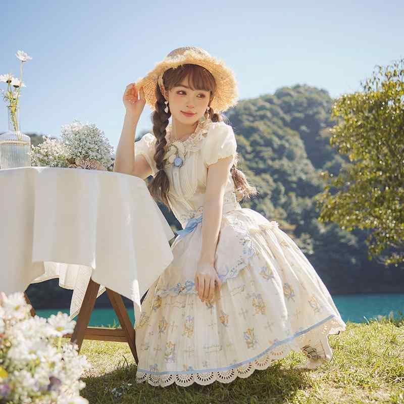 衣装 病み可愛らしい 御姫様御召しもの ロリータ服 シュロの葉 御召しもの コスプレ御召しもの ロリータ 御召しもの コスプレ 斑点模様 チューリップ ガーリー 御召しもの JSK OP SK ロリータ スコート 御花と パールボックス席