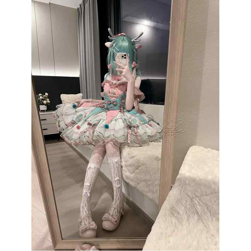 かわいい 姫様 変装 仮装 ロリータ服 ふんわり ワンピース ロリータ　ドレス　コスプレ ピンク グリーンの 回転 ロリータスカート スーツ タイガー ロリータ 花嫁 かわいい 女の子 プリンセス スカート フル セット