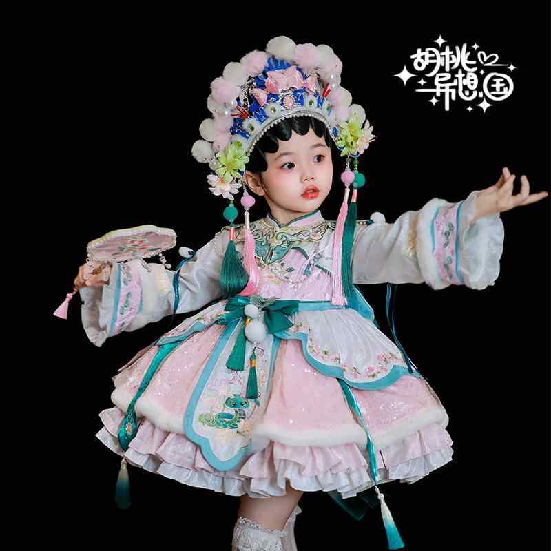 ロリータ お召しもの コスプレ サクラ色と 赤の ロリータお召しもの 中国 旧正月 京 劇 風 秋冬 お姉さん 愛くるしげ お召しもの レディースファッション-ドレス