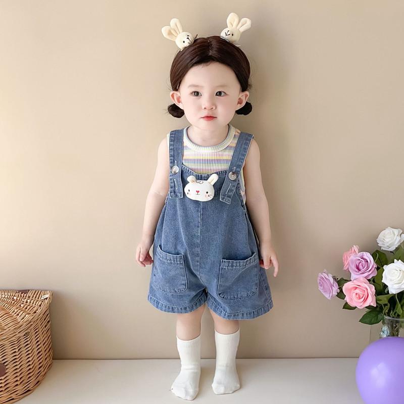 女の子 男の子 赤ちゃん 新生児 子供服 おしゃれ 着回し かわいい ベビー服　夏用 ベビー 服 夏 韓国 かわいい ウサギ デニムオーバーオール スプリット スーツ 1歳 女の子 子供服