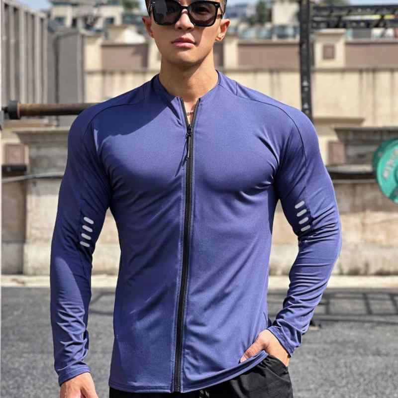 吸汗速乾 接触冷感 ひんやり 涼しい ランニングウェア　スポーツ　メンズ スポーツ メンズ スタンドカラー スリム ストレッチ サイクリングウェア 日焼け防止 長袖 フィットネスウェア ランニング 春秋 ジッパー トップ