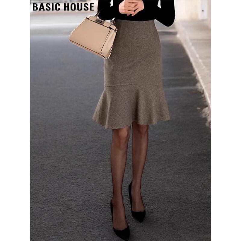 チェックスカート カジュアル マキシスカート 体型カバー 大人かわいい チェック柄　かわいいスカート レディース Basic House / Baicahao ウール フィッシュ テール スカート レディース 夏 レトロ チェック 柄 フリル ヒップ