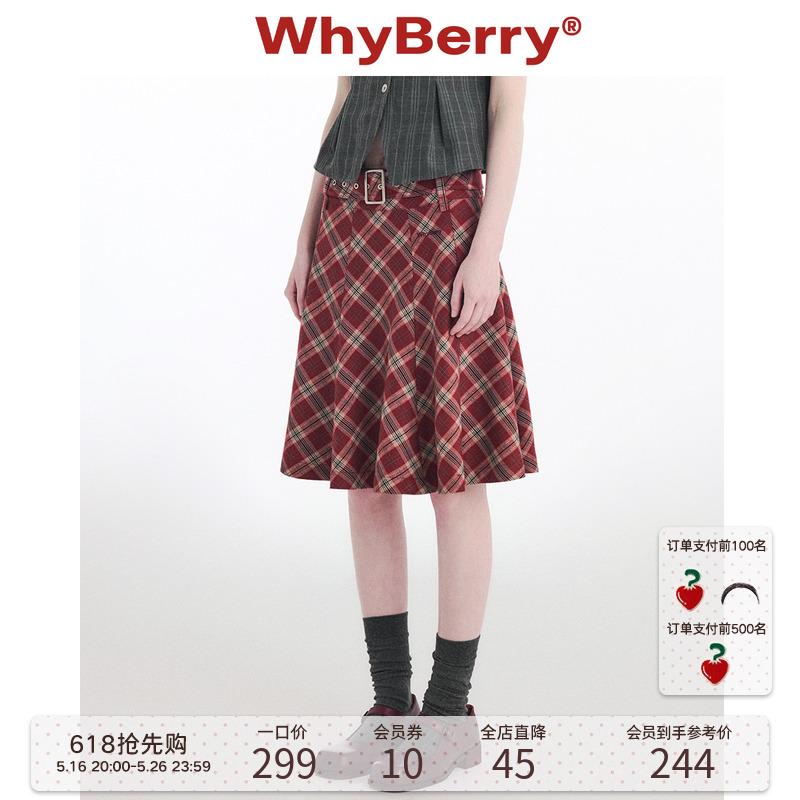 ボトムス 体型カバー 大人カジュアル かわいい きれいめ おしゃれ チェック柄　かわいいスカート レディース WhyBerry 24 AWRebel Sweetheart ダーク レッドの チェック 柄 スカート aライン ミディアム 丈 レトロ カレッジ スタイル 11,169円