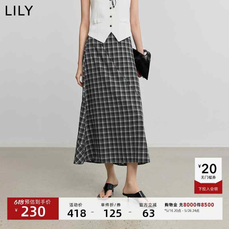 ボトムス 体型カバー 大人カジュアル かわいい きれいめ おしゃれ チェック柄　かわいいスカート レディース LILY 2025 夏 レディース レトロ バイアスカット 黒と 白の チェック 柄 カジュアル 万能 通勤 スカート