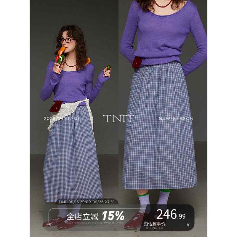 チェックスカート カジュアル マキシスカート 体型カバー 大人かわいい チェック柄　かわいいスカート レディース TNIT レトロ ハイウエスト チェック 柄 マキシ スカート レディース 2025 春夏 カジュアル aライン スリム アンブレラ