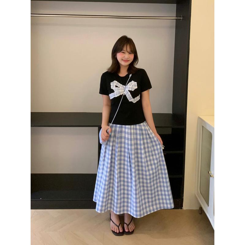 チェックスカート カジュアル マキシスカート 体型カバー 大人かわいい チェック柄　かわいいスカート レディース シャンシャン ユニ ガール シーソルト やや 太め mm 韓国 ハイウエスト スリム スカート レディース 夏 大きいサイズ チェック 柄