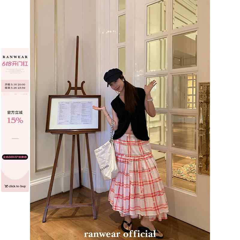 チェックスカート カジュアル マキシスカート 体型カバー 大人かわいい チェック柄　かわいいスカート レディース ラン ウェア プラムジャム コットンチェック 柄 ステッチ スカート ゆったり 活力 ロング