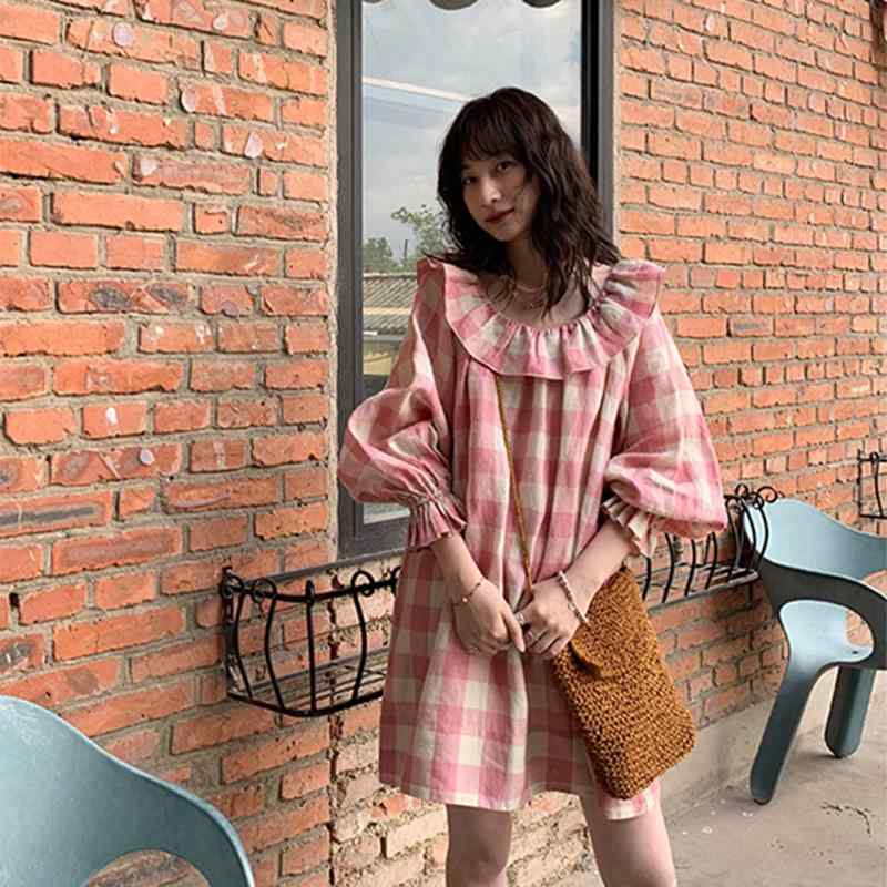 Aラインスカート ボトムス カジュアル シンプル ゆったり 薄手 ゆったり きれいめ カジュアル 着痩せ スカート　水玉　レディース ホリデー ピンクの チェック 柄 ワンピース 女性用 リネン フリル 2025夏の 七分袖 ベビー ドール｜バランスケア　店