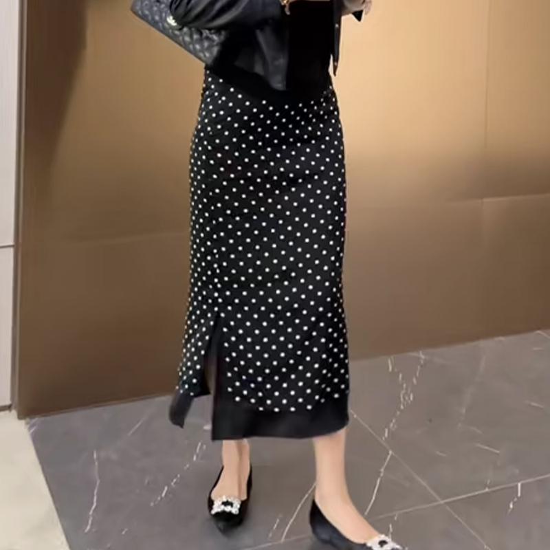 Aラインスカート ボトムス カジュアル シンプル ゆったり 薄手 ゆったり きれいめ カジュアル 着痩せ スカート　水玉　レディース レディース フランスの 水玉 スカート 2024 夏の ハイエンド スタイリッシュ な ハイウエスト スリム スリット