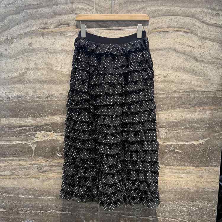 Aラインスカート ボトムス カジュアル シンプル ゆったり スカート　水玉　レディース ステーション 25 春夏 商品 フランス 重ね 着 ティアードスカート ウエスト ゴム レディース 水玉 ロング スカート 2202｜バランスケア　店