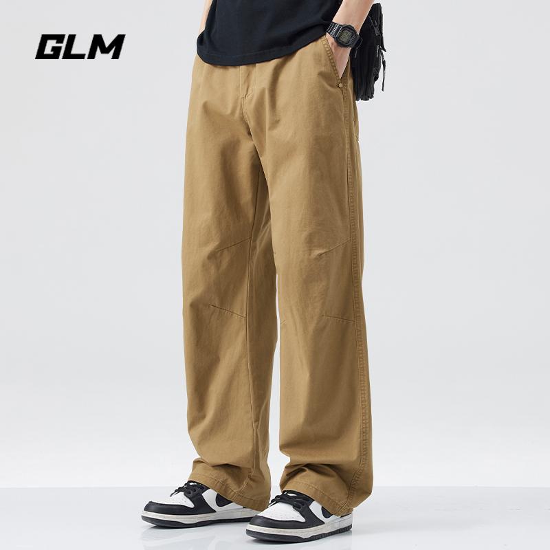 メンズパンツ 涼しい ひんやり 清涼 涼感 部屋着 ストレート　パンツ　メンズ GLM カーキ ワークウェア カジュアル パンツ メンズ 2025年 和風 レトロ コットン ストレート ワイド レッグ トラウザー ズ