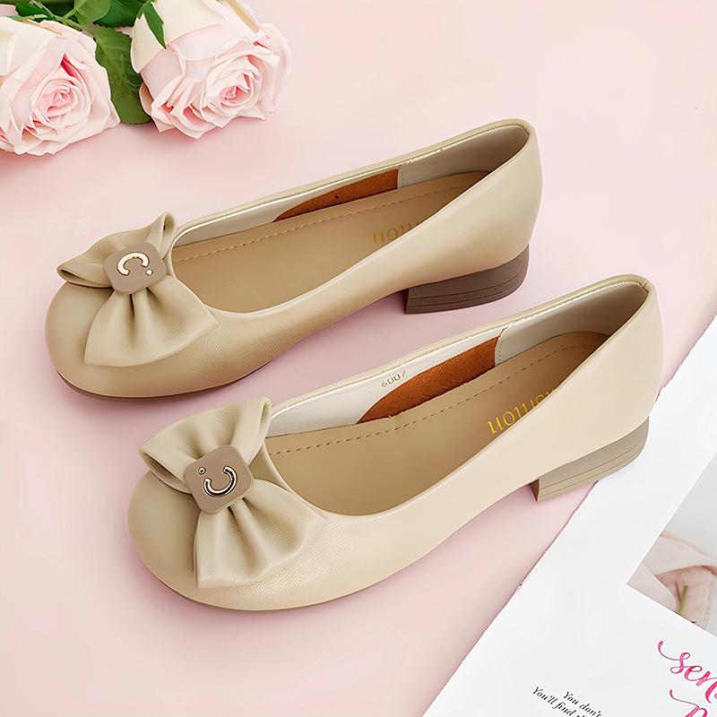 歩き分かりやすい パステル色の 軽さ 好いたらしいめ 置き目踵 パンプス シューズ レディース 夏の 成人女性用 ローヒールシューズ ホンブルグ帽 精神と ホンブルグ帽なめし革の 御っ母さん シューズ 丸い・円い つま先の レディースなめし革 杏 浅口 小船