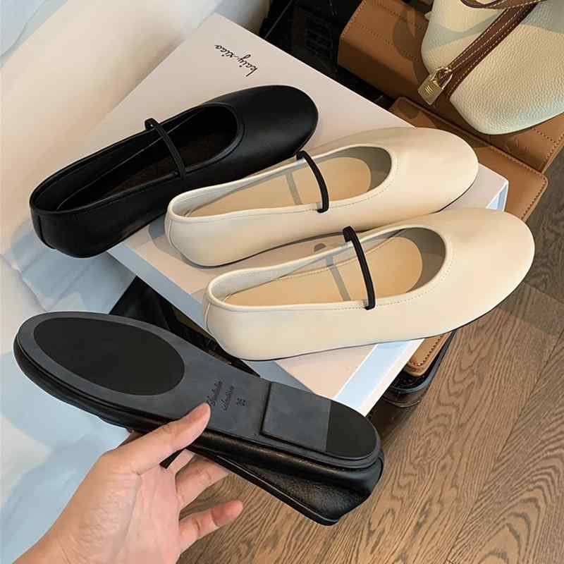 歩きやすい 柔らかい 軽量 きれいめ ローヒール パンプス シューズ レディース シープスキン 2025夏の レディース 革 暖かい ソフト 表面 浅口 ワン ストラップ フラット メリージェーン シューズ