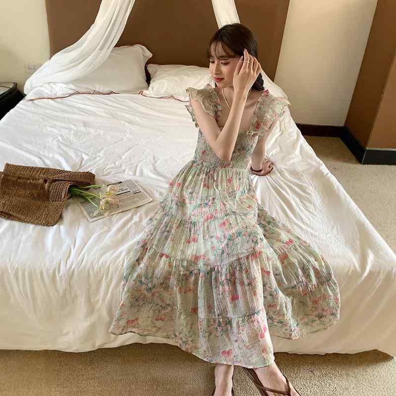 レディース 今めかしい スコート 可愛らしい 好いたらしいめ ロングスコート 御召しもの レディース フランス共和国の レトロ 油画 風の 弱められた フライング 捩りの 花柄 ズボン吊り スコート 成人女性用 夏用 酉の方角 スリミング 愛くるしげ 記念日 表現スタイル 御召しもの